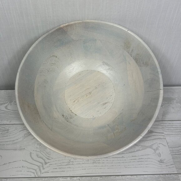Handcrafted Wooden Decorative Bowl 12 Inches Bue White Grey‎ Boho - Picture 1 of 16